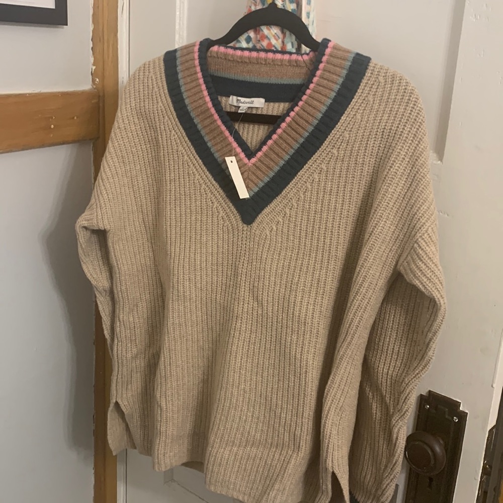 Madewell Tipped Forrest V-Neck Sweater, size small